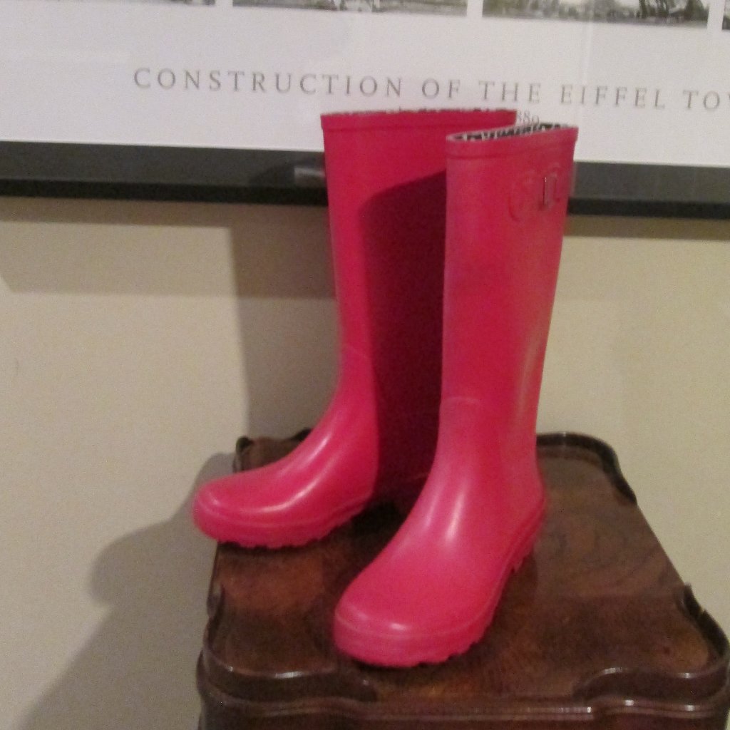 Cheerful Red Rubber Knee Hi Rain Boots With Rubber  Leather Outsole Side Strap